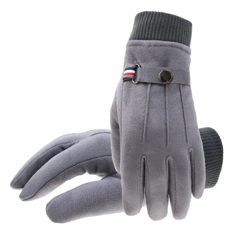 Winter Men's Gloves Suede Keep Warm Touch Screen Windproof Driving Guantes Thick Cashmere Anti Slip Outdoor Male Leather Gloves