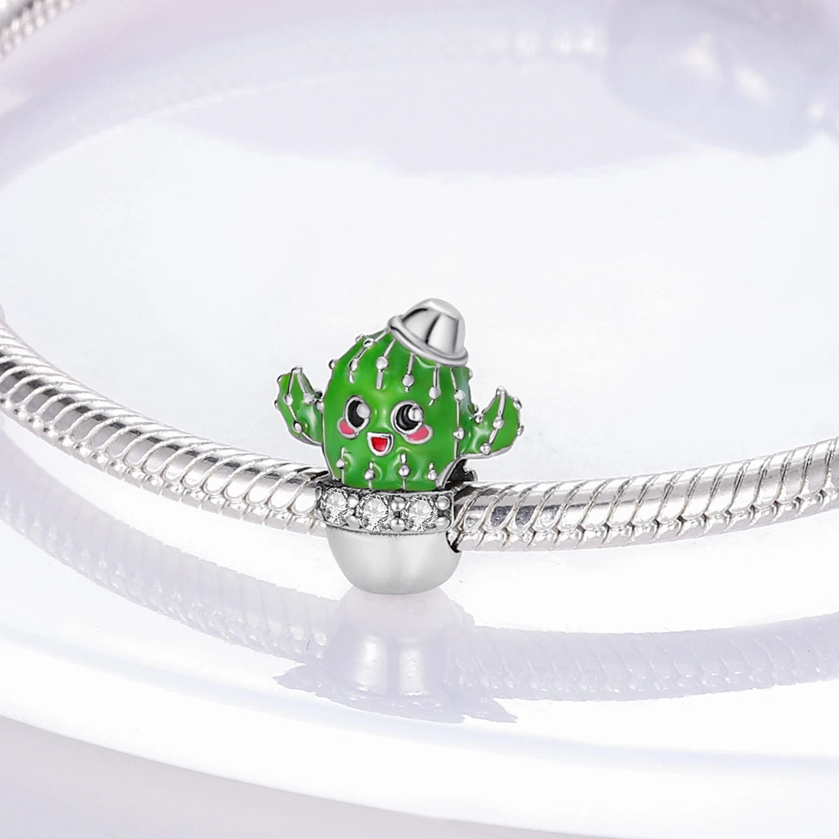 Silver Plated Charms For Woman Summer Green Cactus Avocado Beads Fit Original Pandora Bracelet Necklace DIY Dangle Charms