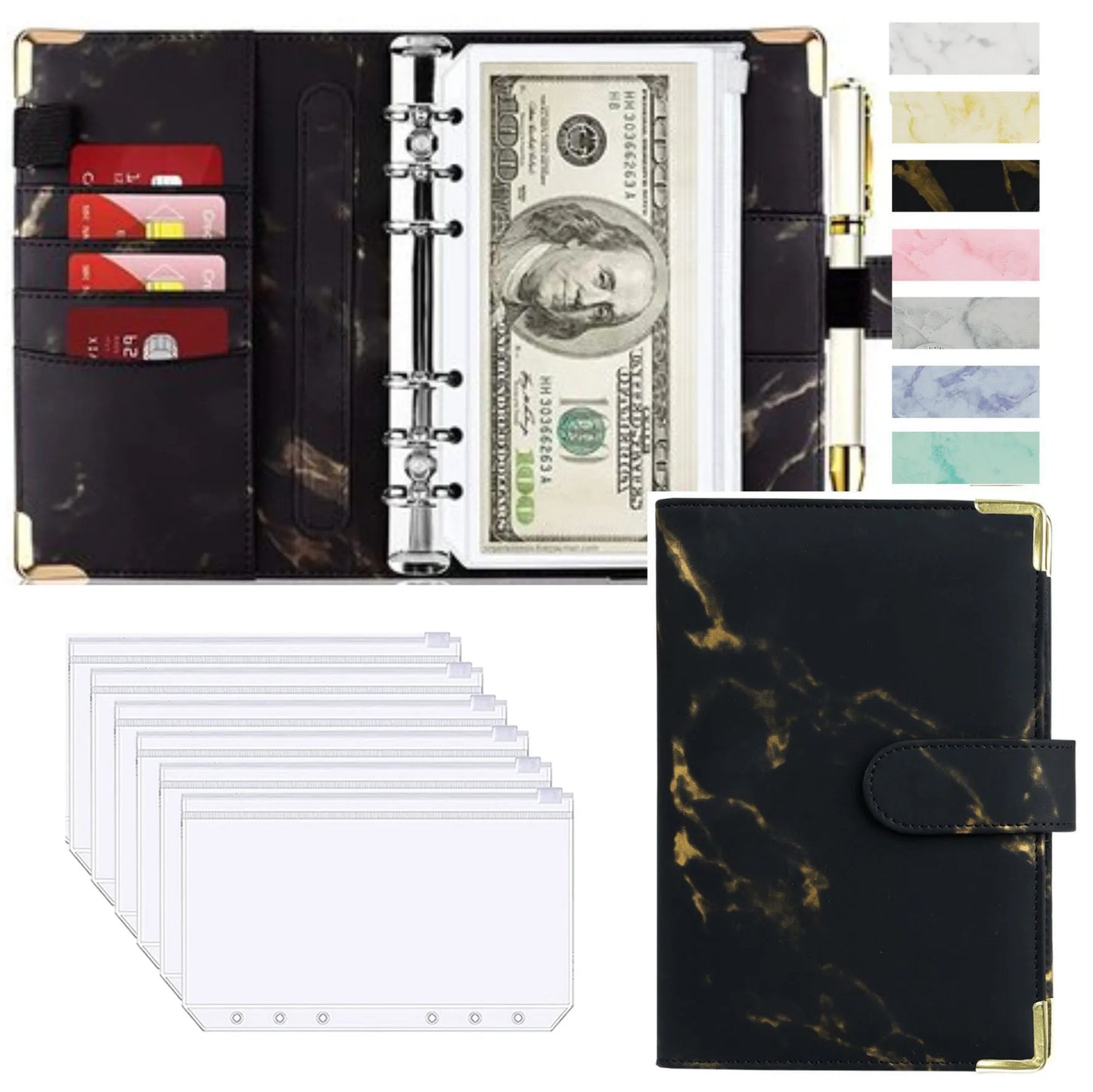 A6 Money Saving Organizer PU Leather Budget Binder Marble Notebook Budgets Planner 2023 Envelope Office School Supplies Valentines Gift