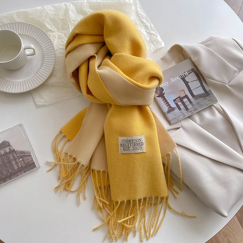 2023 New Fashion Cashmere Scarf Warm Winter for Women Korean Style Knitted Solid Color Double Sided Wraps Neckerchief