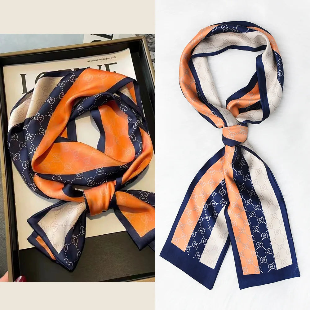 Luxury Horse Pattern Imitation Silk Scarf Headband Neckerchief Foulard Female Hair Scarfs Neck Tie Skinny Scarves Soft Satin