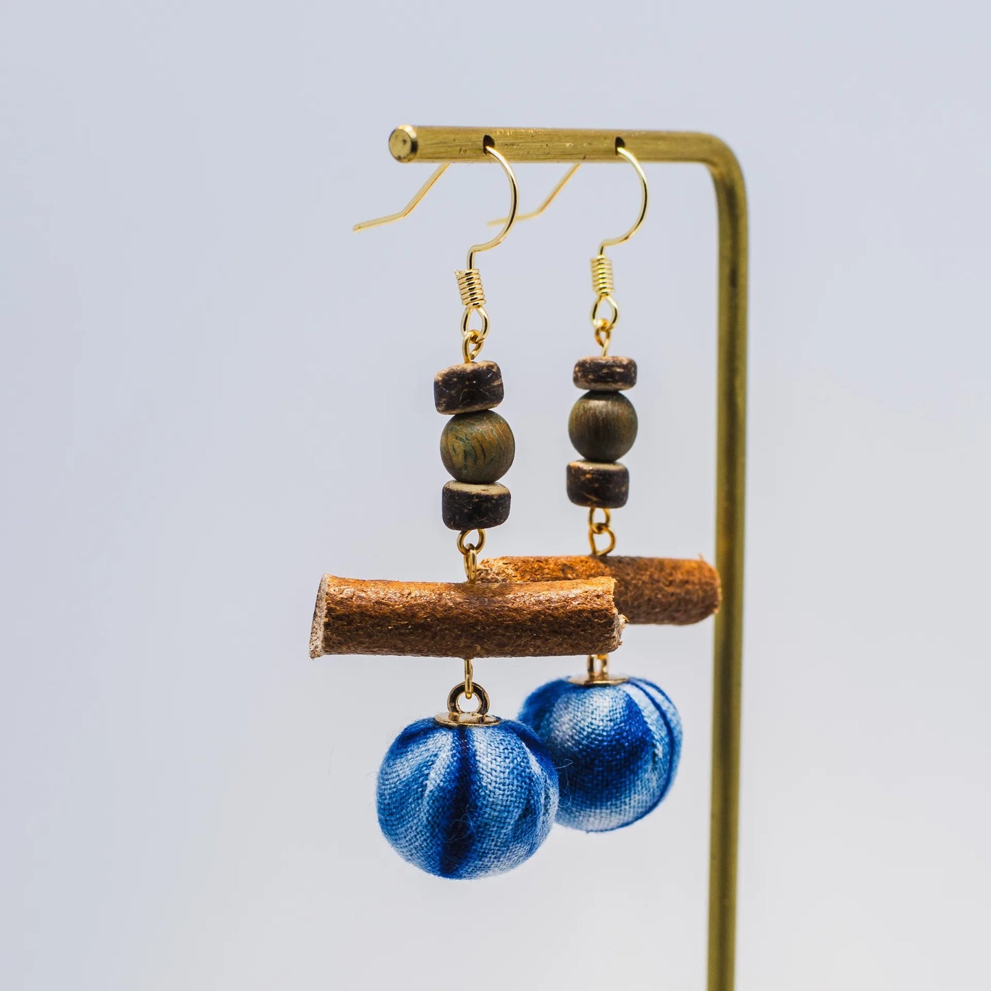 A pair of handmade indigo tie dye earrings with a shabby style, Chinese retro and ethnic style Women's Accessories