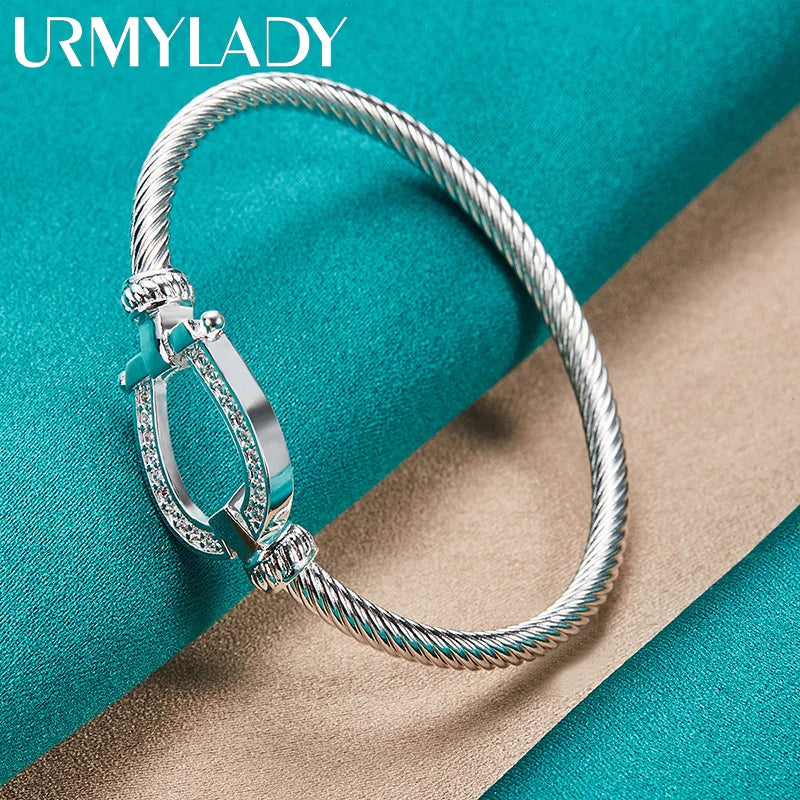 URMYLADY 925 Sterling Silver Horseshoe Buckle Bangle For Women Wedding Engagement Party Fashion Charm Jewelry