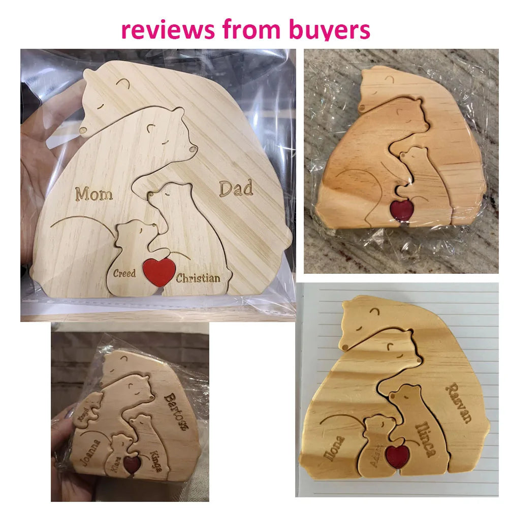 Custom Name Wooden Bear Family Ornaments Personalized Wood Carving Bear Puzzle Christmas Birthday Gift home decor action figure Valentines Gift