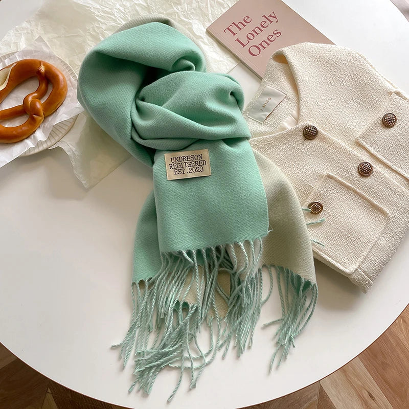 2023 New Fashion Cashmere Scarf Warm Winter for Women Korean Style Knitted Solid Color Double Sided Wraps Neckerchief