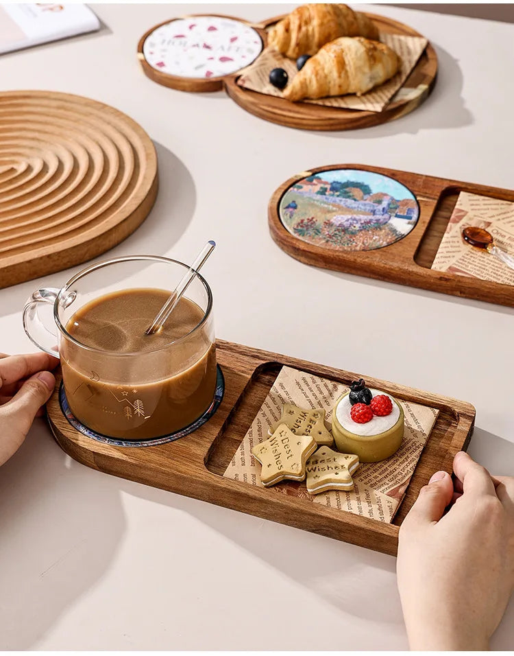 Bread cutlery wooden tray retro pastry dessert afternoon tea snack  tea tray suitable for home kitchen decoration accessories