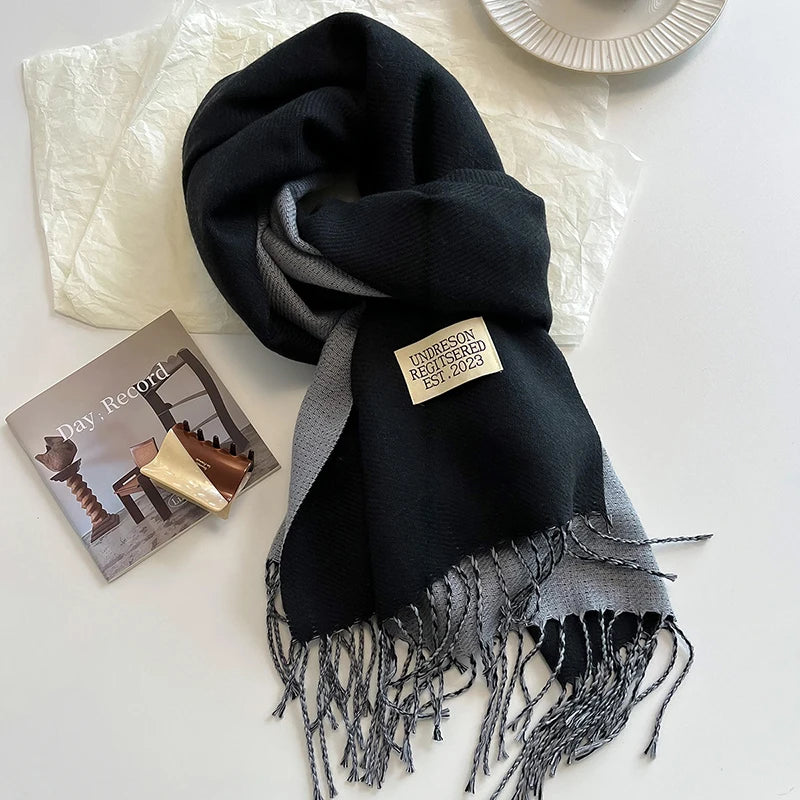 2023 New Fashion Cashmere Scarf Warm Winter for Women Korean Style Knitted Solid Color Double Sided Wraps Neckerchief