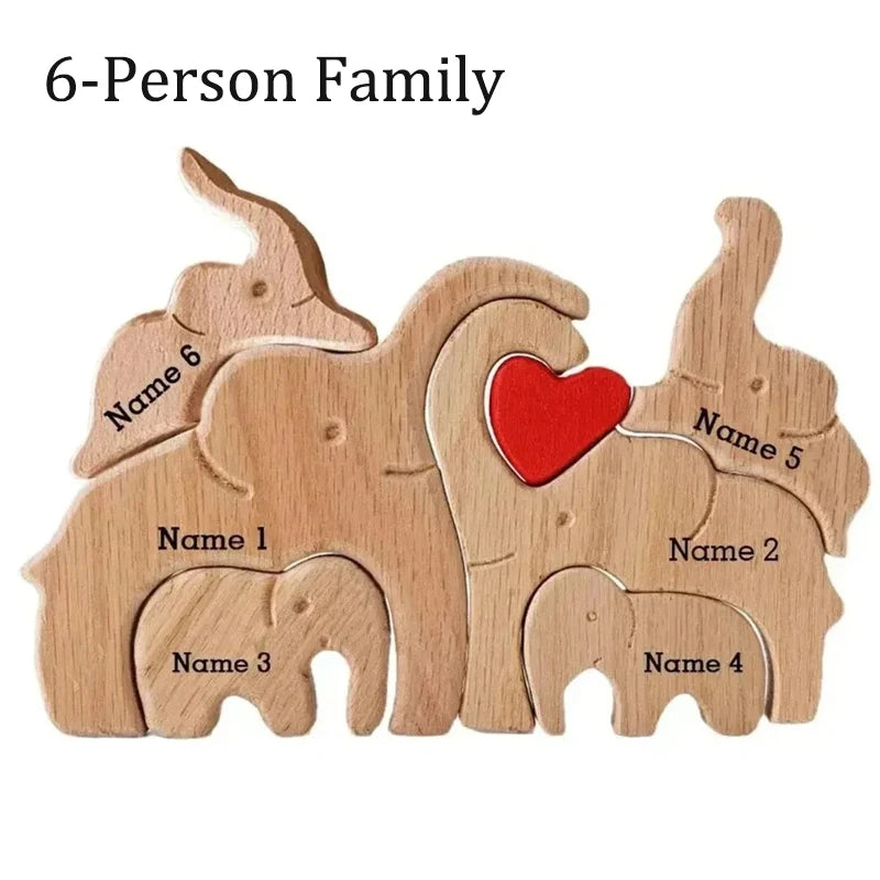 Personalized Elephant Family Wooden Puzzle Love Animal Wood Puzzle Custom Family Name Sculpture Free Engraving Decor Gifts Valentines Gift