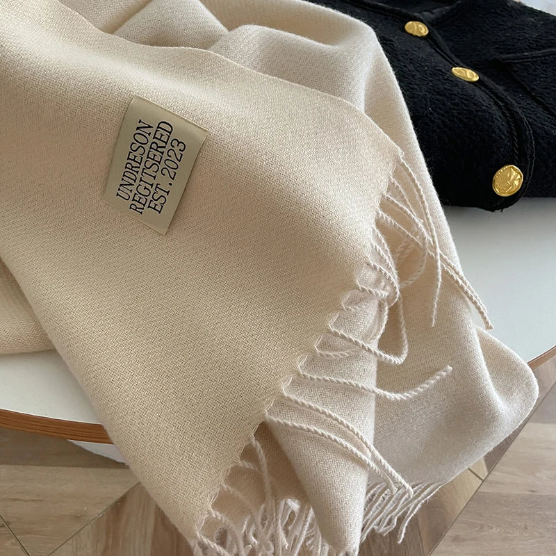 2023 New Fashion Cashmere Scarf Warm Winter for Women Korean Style Knitted Solid Color Double Sided Wraps Neckerchief