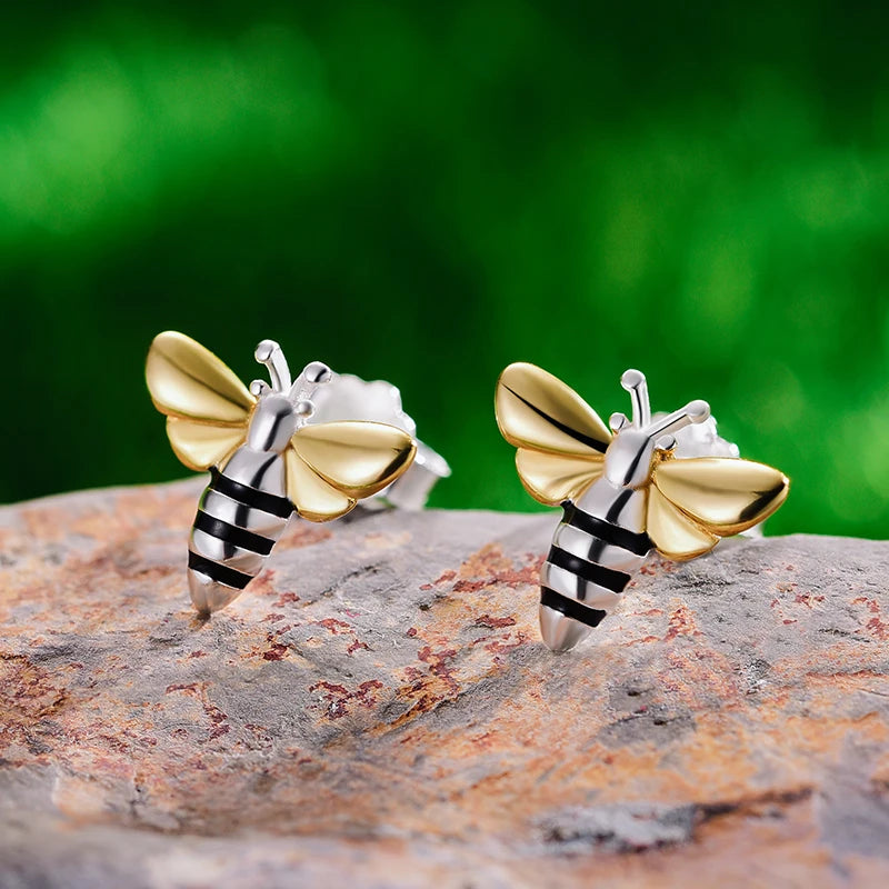 Lotus Fun Real 925 Sterling Silver Fine Jewelry 18K Gold Cute Butterfly Dragonfly Bee Stud Earrings for Women Dropship Wholesale