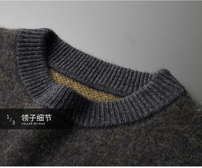 Autumn and Winter New 100% Merino Wool Men's Cashmere Sweater Round Neck Pullover  Knitted Casual Fashion Retro Top