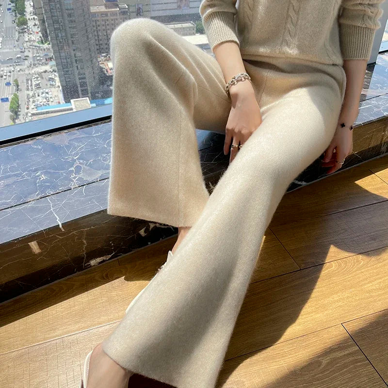 Knitting Wide Leg Pants Leg Wool Pants Cashmere Pants Women Warm Knit Pants Elegant Pants Woman Women' S Pants Loose Trousers