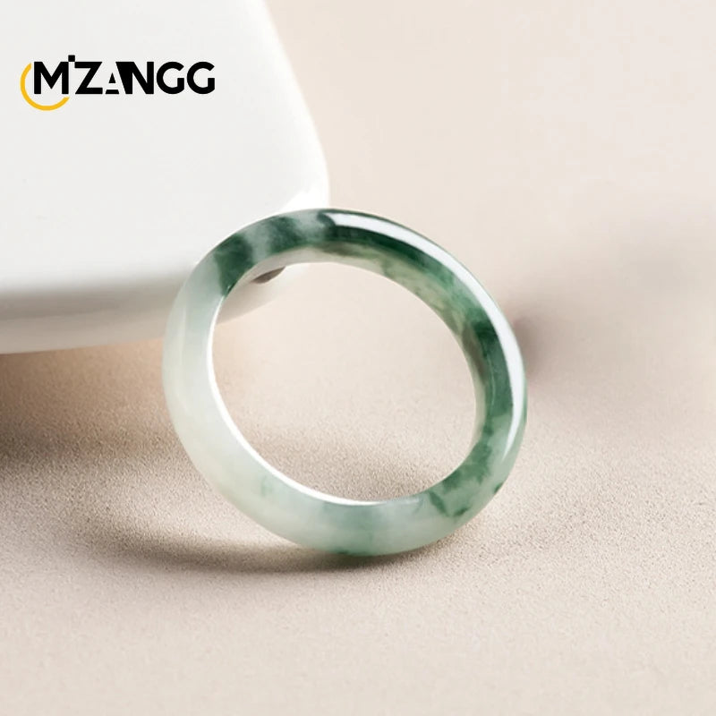 Natural Myanmar Jadeite Floating Flower Peace Ring for Men and Women Couples Ring Fashion Simple Jewelry Holiday Gift