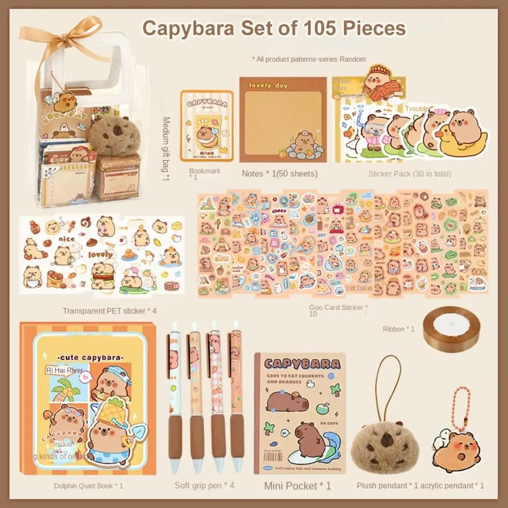 Kawaii Capybara Stationery Set Abundant Cartoon Birthday Gift Cute with Handbag Graduation Gift for Primary School Students