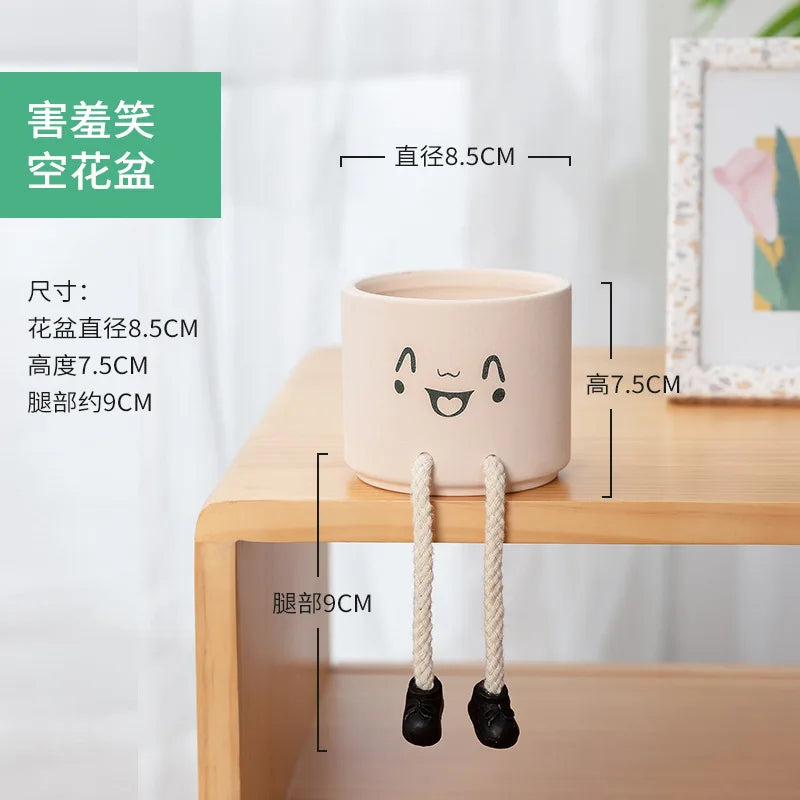 Creative Expression Character Hanging Foot Doll Fleshy Ceramic Flowerpot Personalized Handicraft Decoration Breathable Pot