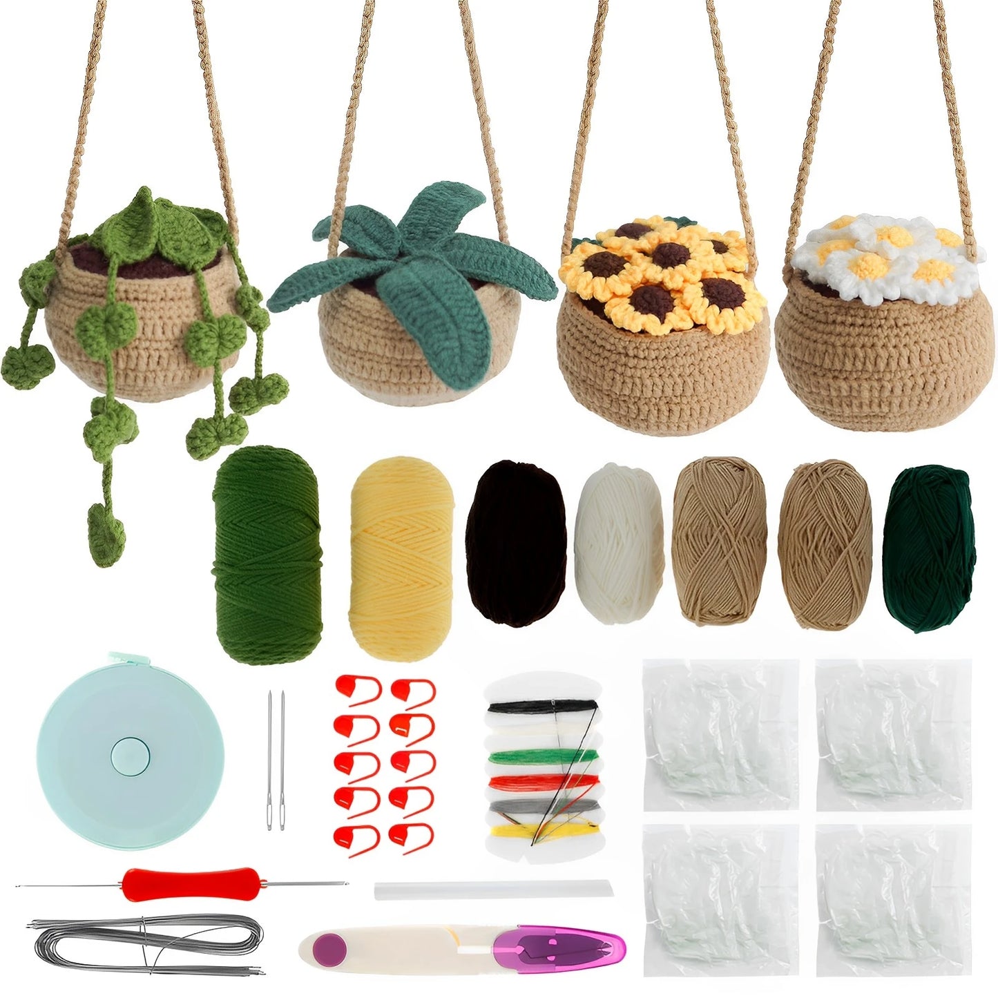 Crochet Kit Hanging Potted Plants Crochet Starter Pack With 7 Yarns Video Tutorials DIY Crochet Craft Kit For Beginners