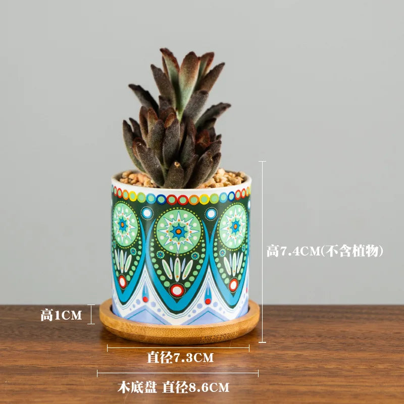 Marble Fleshy Flowerpot European Fleshy Small Fleshy Garden Decoration Breeding Station Living Room Cylindrical Clay Flowerpot