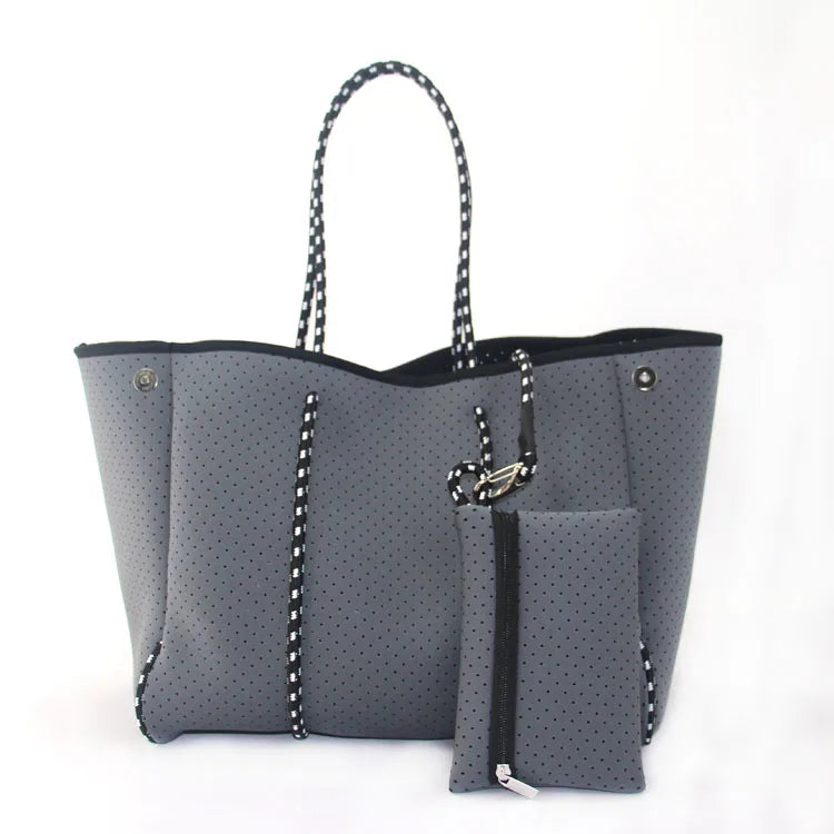 New Arrival Hot Selling Neoprene Tote Bag Wholesale Women Large Shopping Handbags Perforated Neoprene Beach Bag For Women