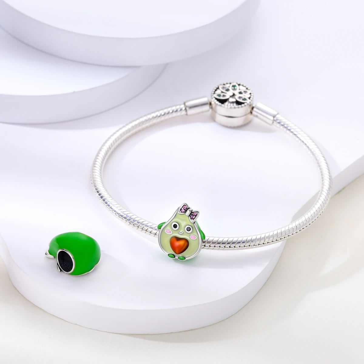 Silver Plated Charms For Woman Summer Green Cactus Avocado Beads Fit Original Pandora Bracelet Necklace DIY Dangle Charms