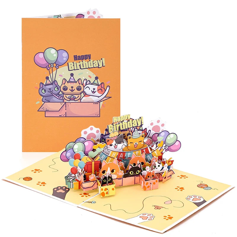 Happy Birthday Card Birthday Cat 3D Birthday Pop Up Card Greeting Card Best Birthday Gift for Family Husband Wife Couple Friends Valentines Gift