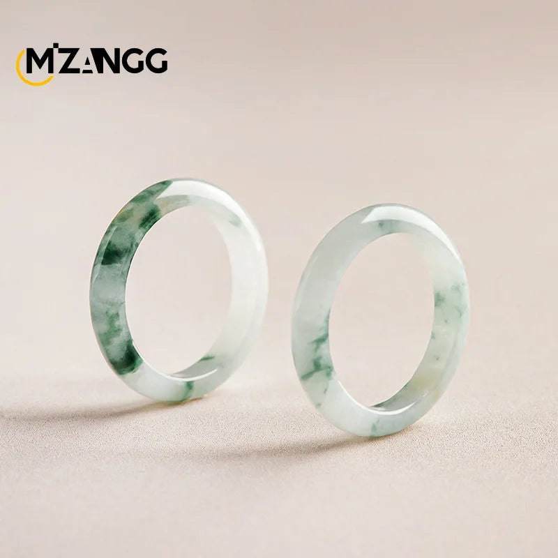 Natural Myanmar Jadeite Floating Flower Peace Ring for Men and Women Couples Ring Fashion Simple Jewelry Holiday Gift