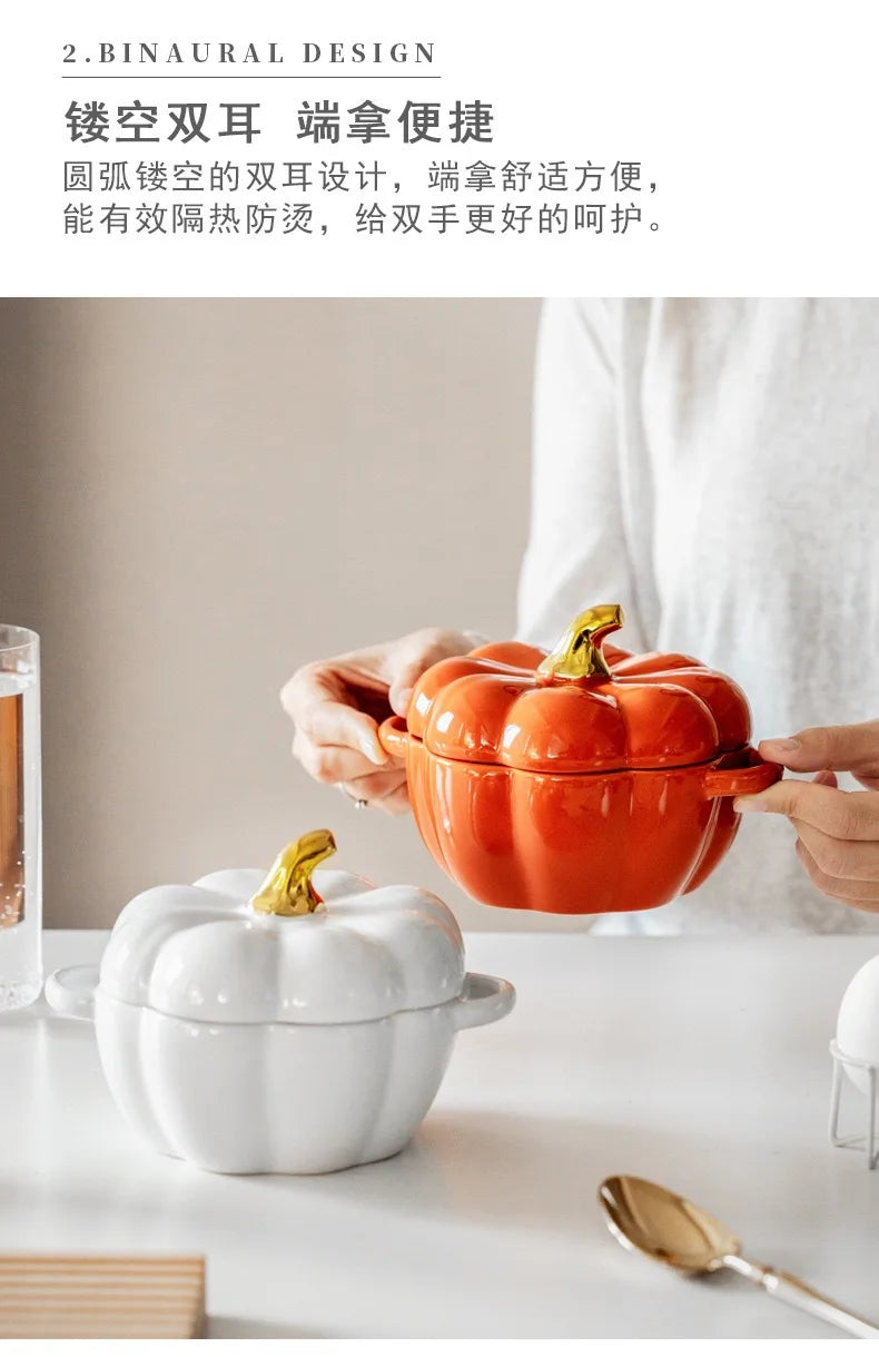 Creative Cartoon Pumpkin Shaped Ceramic Salad Bowl Kawaii Soup Bowl Kitchen Utensils Accessories Halloween Gift