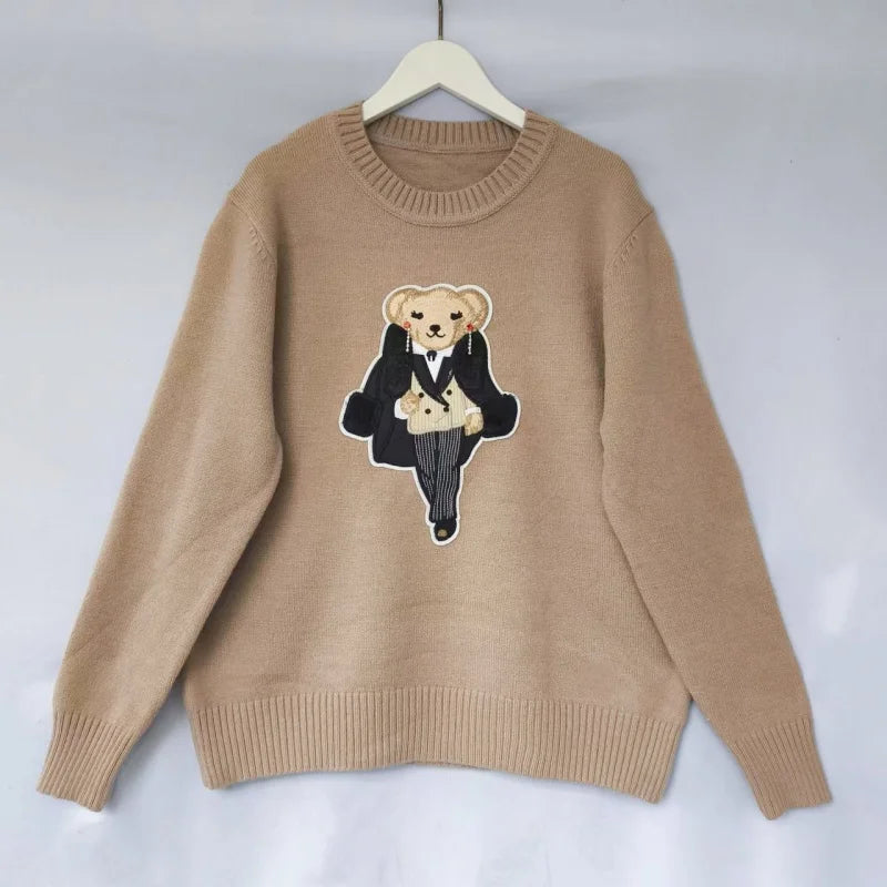 2025 New Rl High End Fashion O-Neck Loose Autumn Winter Warm Cashmere Knit Unisex Pullover Women's Ralphs Bear Sweater Jacket