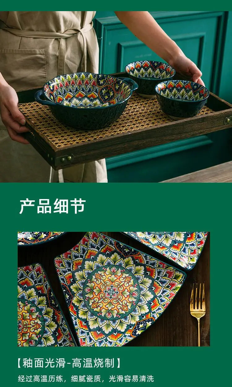 Polish style ceramic dishes household creative baking tray fruit salad mashed potatoes Noodles bowl cake plate Kitchen supplies