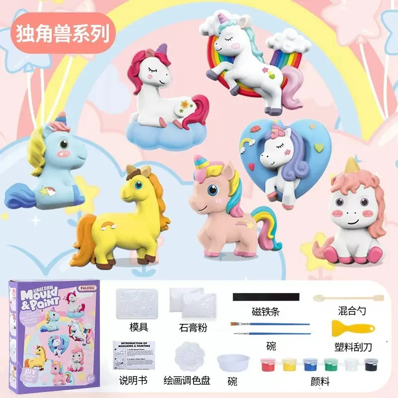 Children Graffiti Gypsum DIY Toys Creativity Scrawl Paint Set Drawing Cute Animals Cartoon for Kids Boys Girls Christmas Gifts