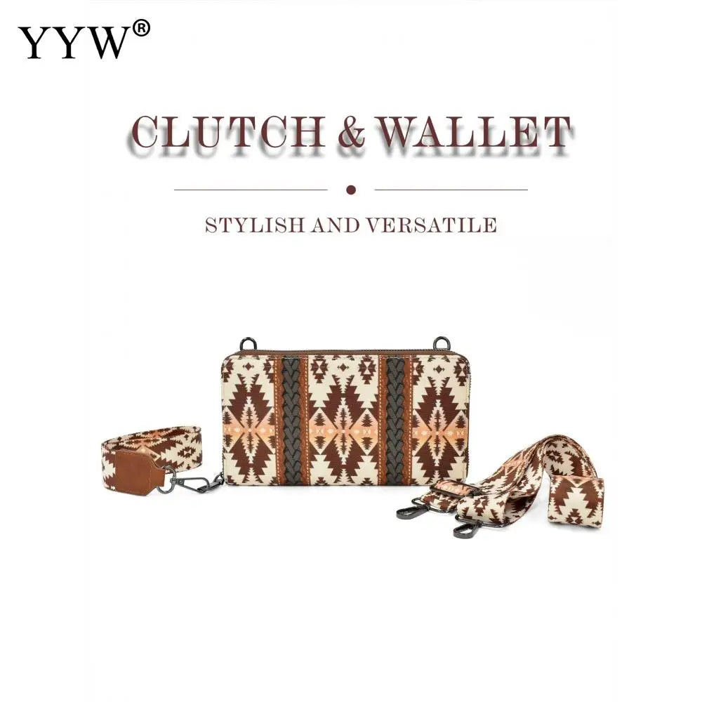 Fashion Bohemian Cowgirl Wallet Purse for Women Western Aztec Ethnic Clutch Wristlet Wallet with Credit Card Holder Shoulder Bag