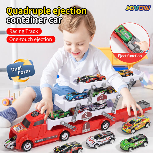 Children's large four layer folding deformation storage sliding catapult track container toy alloy car gift