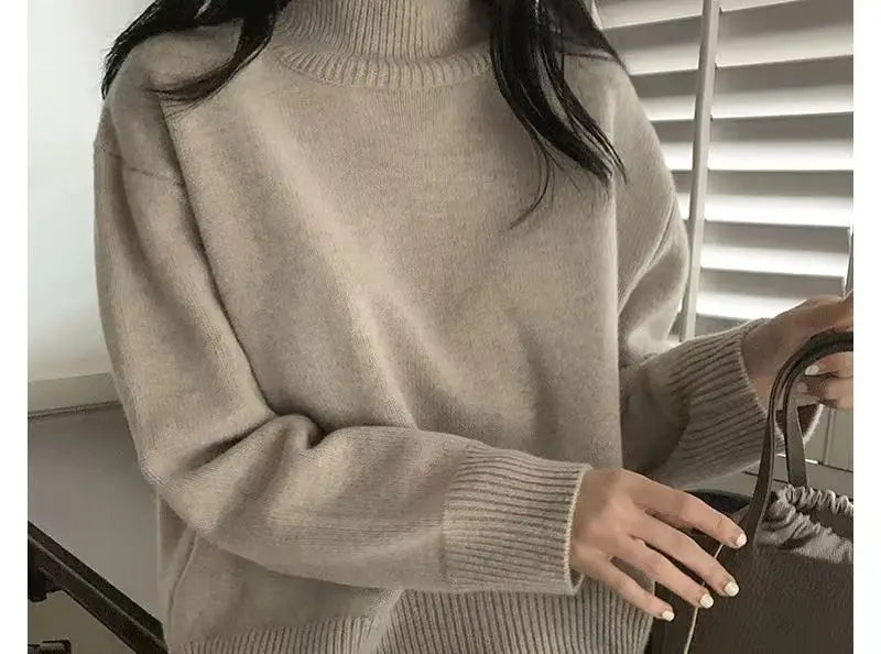 Turtleneck Cashmere Sweater Women Korean Style Oversized Knitted Pullovers Autumn Winter Casual Loose Solid  Sweater 2024