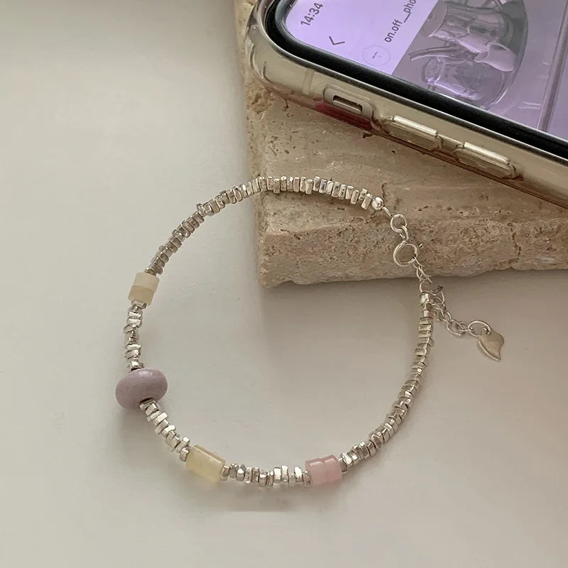 New 925 Silver Gold Color Geometric Beads Adjustable Punk String Bracelet For Woman Girl Fashion Jewelry Gift Dropship Wholesale