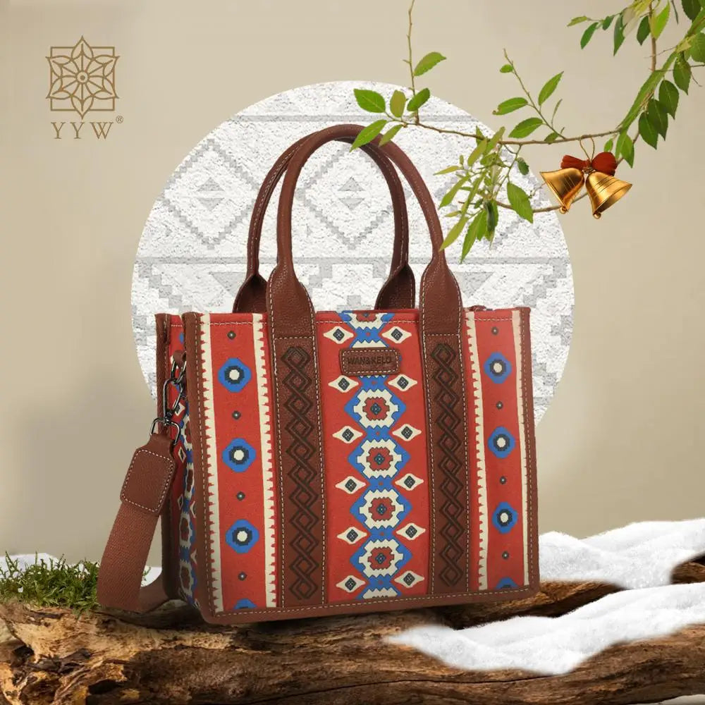 Women Canvas Western Printed Tote Handbag Large Capacity Shoulder Boho Aztec Bags New Wrangler Cowgirls Commuter Shopping Purse