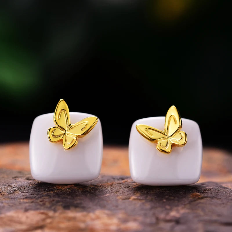 Lotus Fun Real 925 Sterling Silver Fine Jewelry 18K Gold Cute Butterfly Dragonfly Bee Stud Earrings for Women Dropship Wholesale