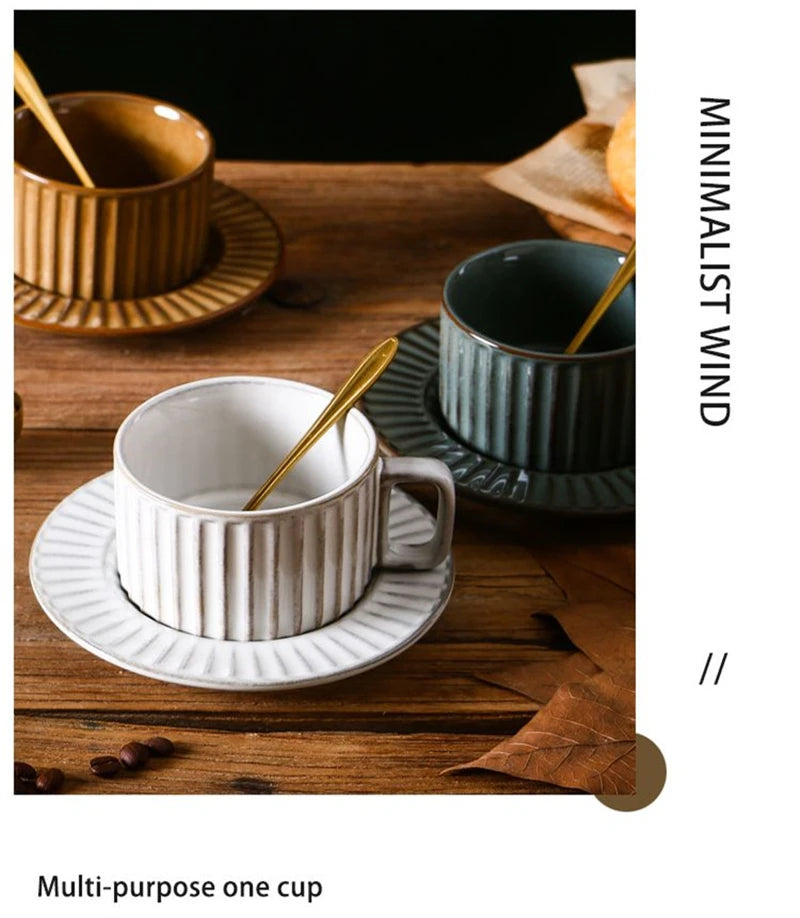 Classical  Retro Style Ceramics Coffee Cup with Saucer Spoon One set Home Office Cafe Coffeeware Hot Drinks Milk Tea Mug Cup