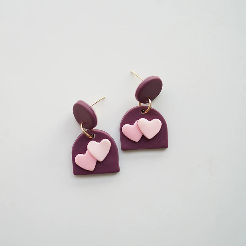 Handmade Multi Colors Pop Cute Long Small Size Light Weighted Fruit Heart Pattern Polymer Clay Earrings Sets Stud For Summer