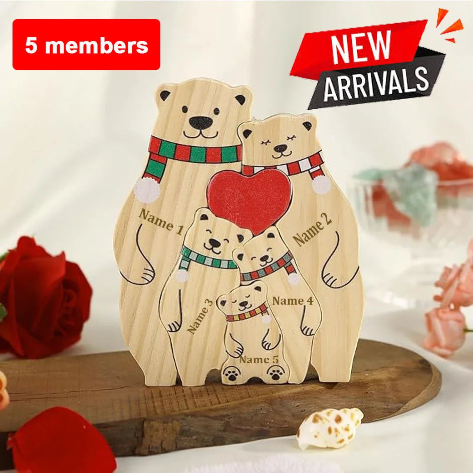 Custom Name Wooden Bear Family Ornaments Personalized Wood Carving Bear Puzzle Christmas Birthday Gift home decor action figure Valentines Gift