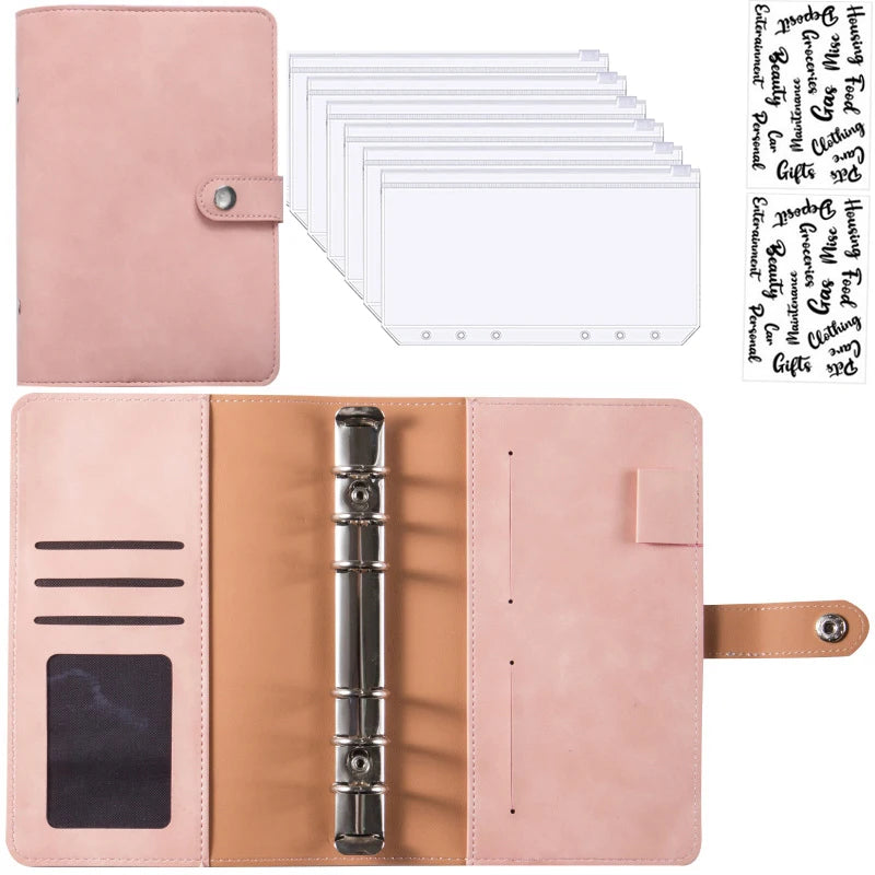 Good Material A6 PU Leather Budget Binder Notebook Cash Envelopes System Set Binder Pockets Money Budget Saving Bill Organizer Valentines Gift