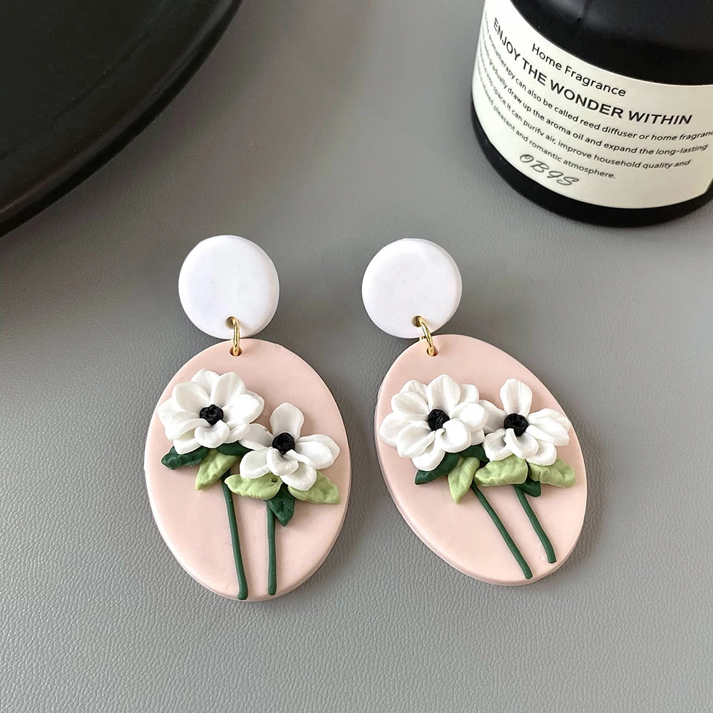 AENSOA Handmade Delicate Floral Polymer Clay Earrings for Women Colorful Cluster Flowers Drop Earrings Lightweight Jewelry 2023