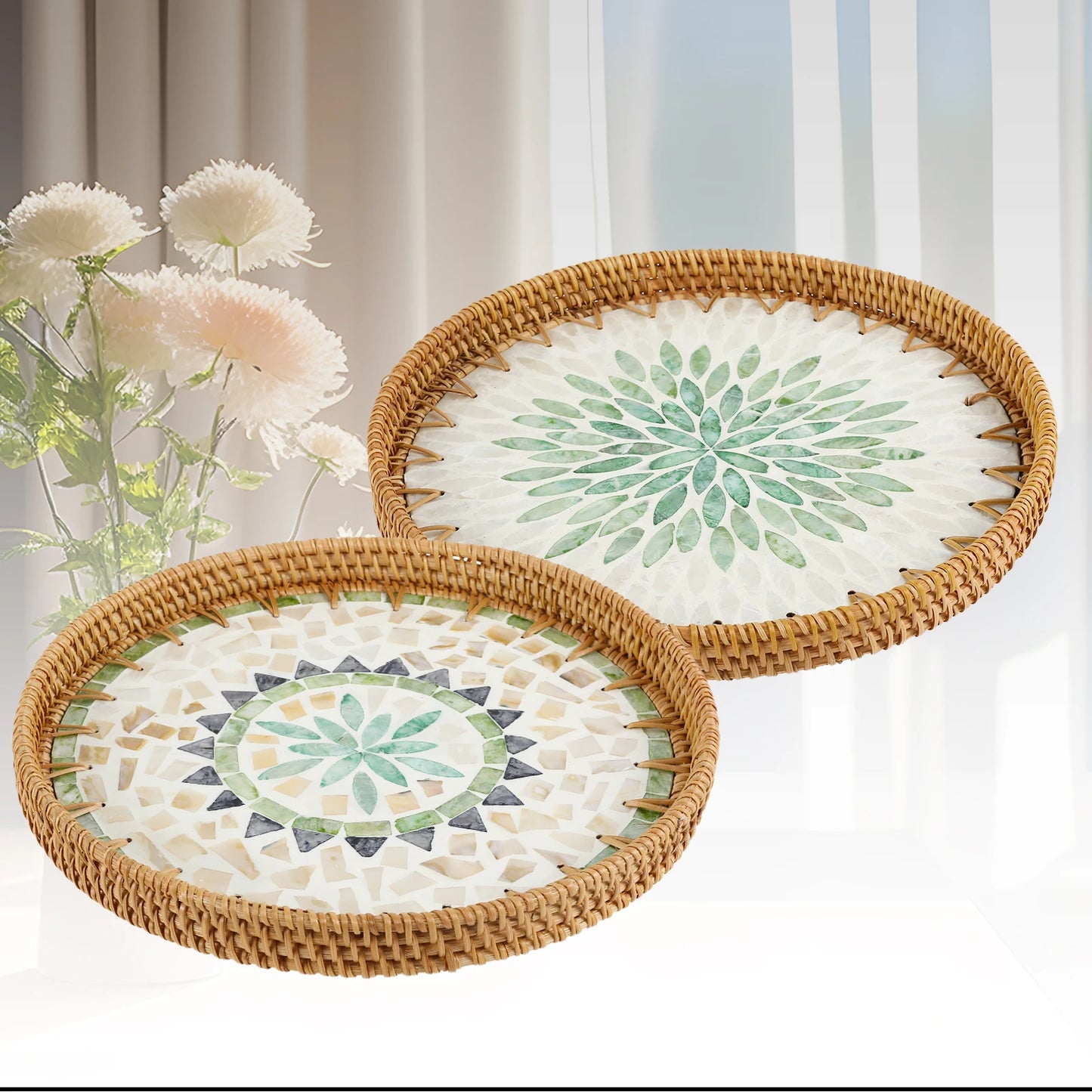 Boho Rattan Food Tray Handwoven Rectangle/Round Decorative Rattan Basket Multifunction Fruit Snack Basket Home Kitchen Supplies