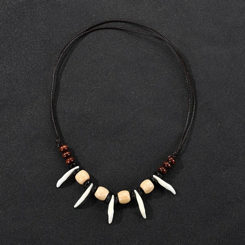 Embrace Roots Prehistoric Caveman Tribal Prayer Necklace Unisex White Wolf Teeth Pendant Necklace