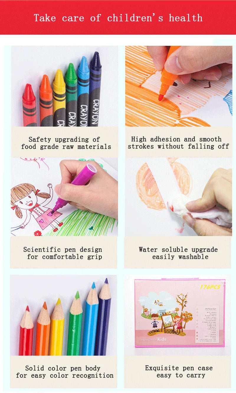 150-208 Pcs Art Set Watercolor Markers Crayons Water Pen Drawing Set Artist Painting Tools For Boys Girls Birthday Gifts