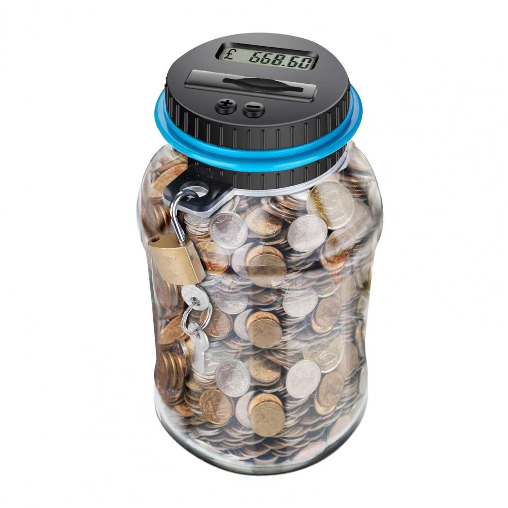 Money Box With Lock LCD Digital Counter 2.5 L Capacity Clear Plastic Safe Coins Saving Pot Piggy Bank Christmas Home Supplies