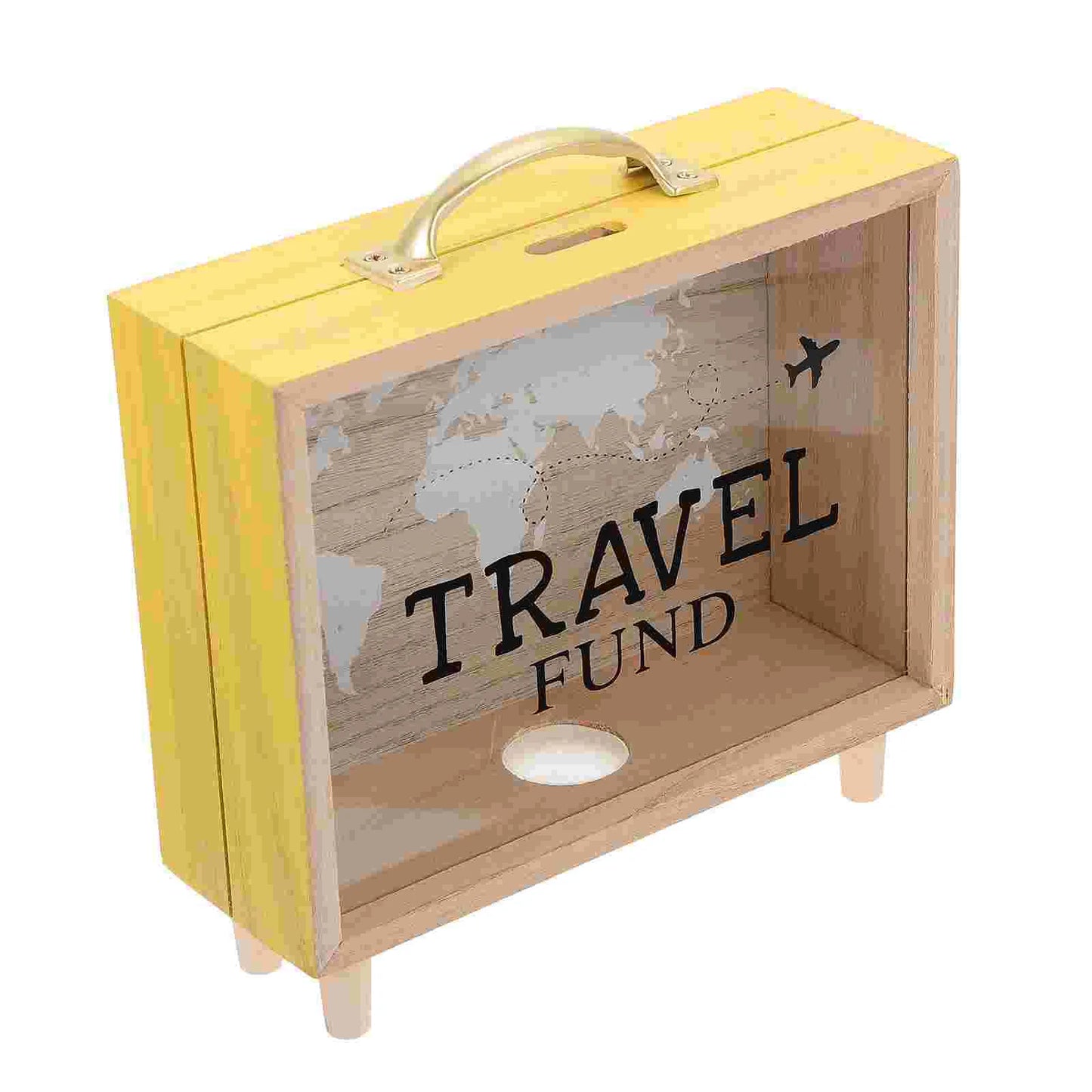 Wooden Clear Money Bank For Travel Fund Piggy Bank Vacation Fund Box Wooden Shadow Box Suitcase Bank Treasure Case Counting Home