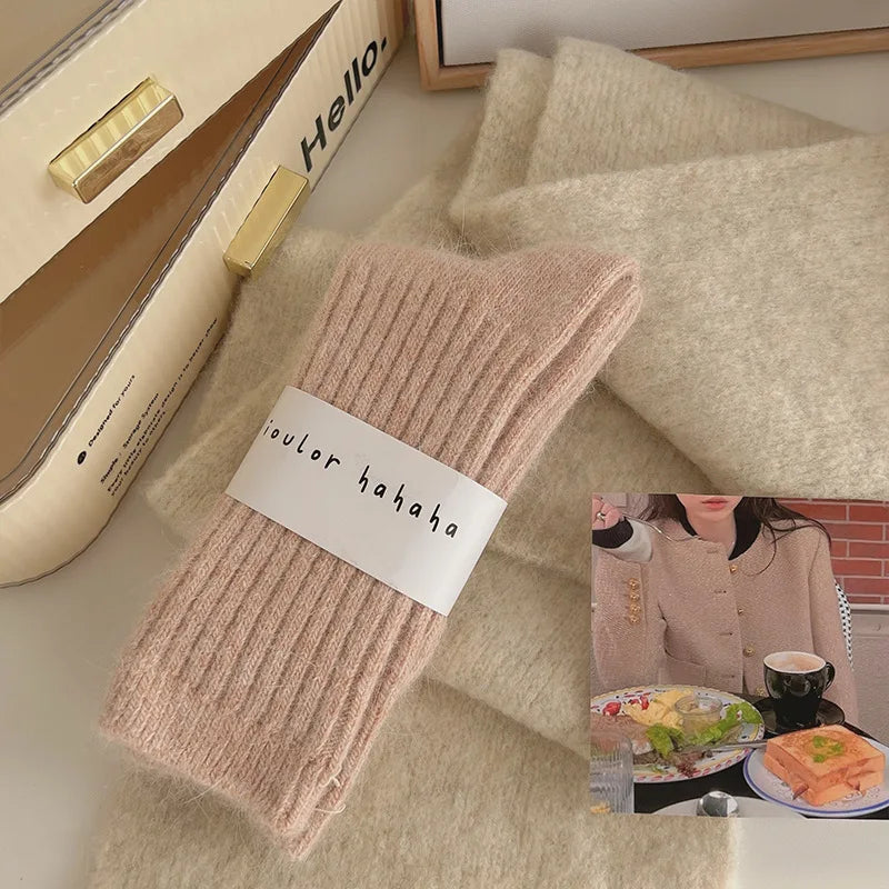 Fashion Cashmere Winter Warm Velvet Socks Thermal Thick Mid Tube Socks Stripes Long Socks For Women