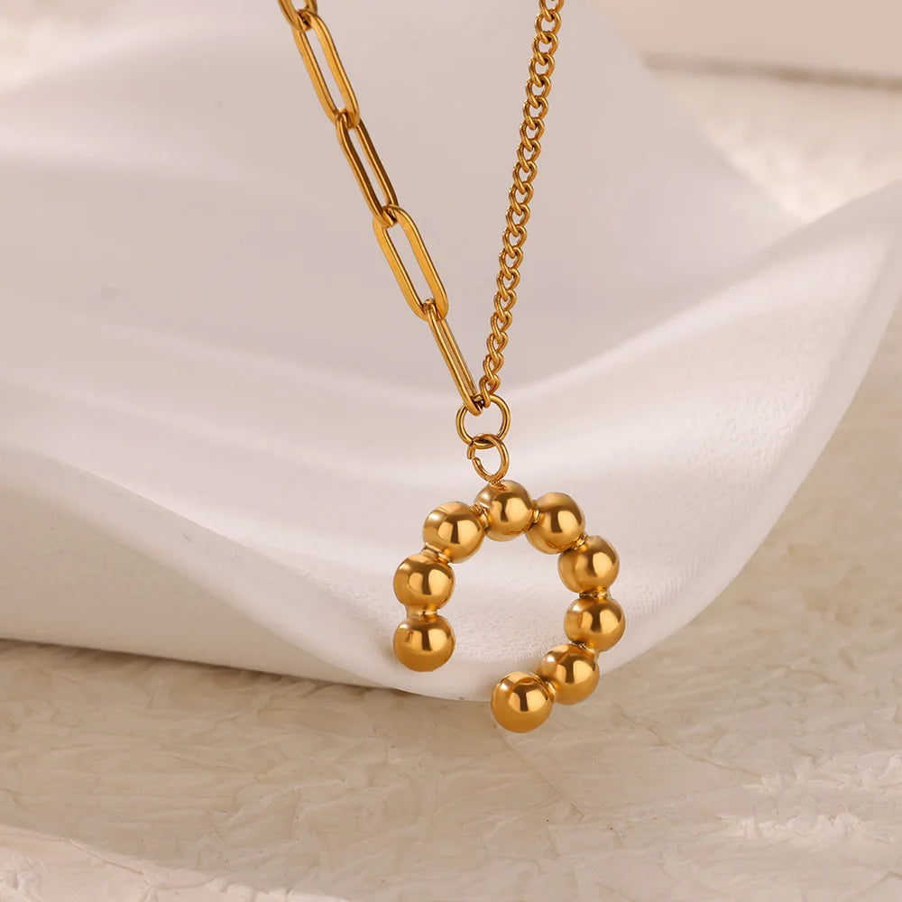 Punk Gold Color Heart Pendant Necklace for Women Stainless Steel OT Buckle Beaded Neck Chain Choker Y2K Jewelry Accessories