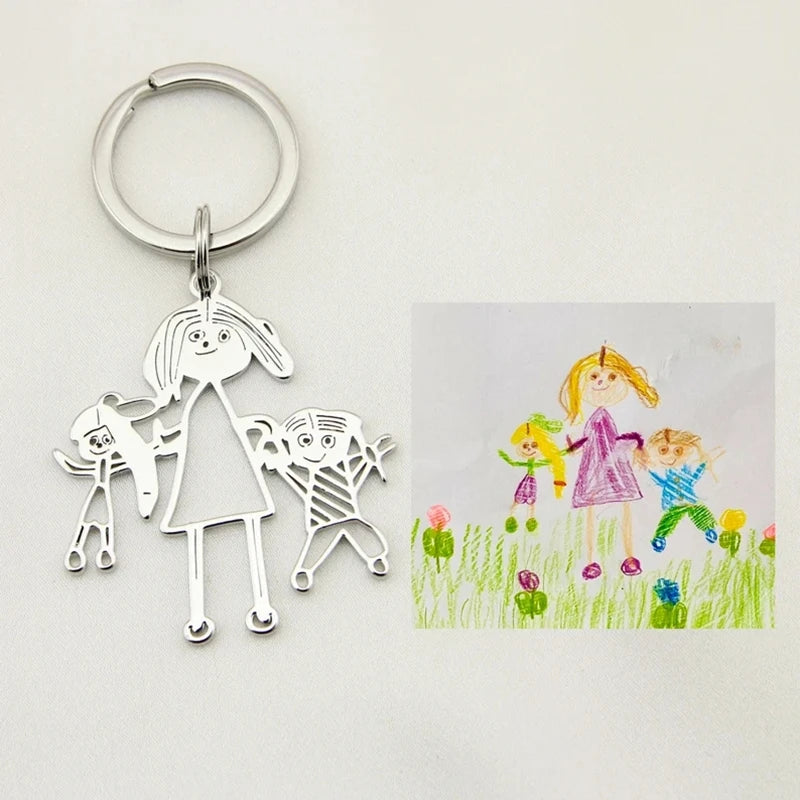 Customized Children Drawing Keychain Kids Artwork Personalized Custom Photo LOGO Car Keyring Key Chains Jewelry Kids Gifts Valentines Gift