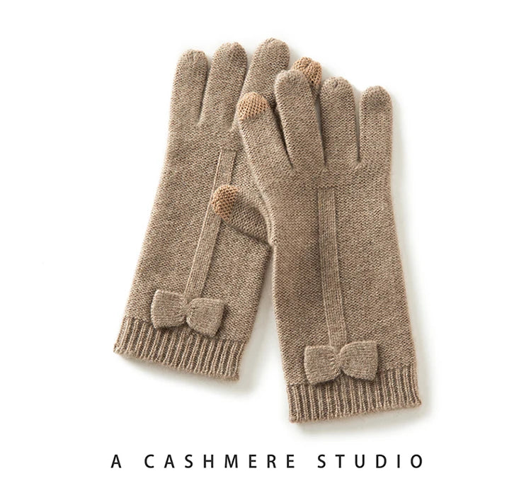 100% Real Cashmere Knitted Gloves Touchscreen Finger Women Autumn Winter Thick Cable Warm Wrist Length Classic Female Mitten