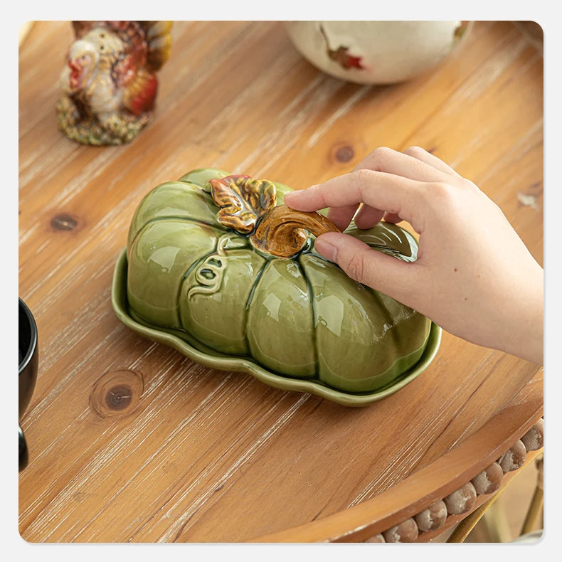 Cute and Novel Pumpkin with Lid Ceramic Dining Plate Snack Plate Kitchen Utensils Restaurant Utensils New Year's Festival Gifts